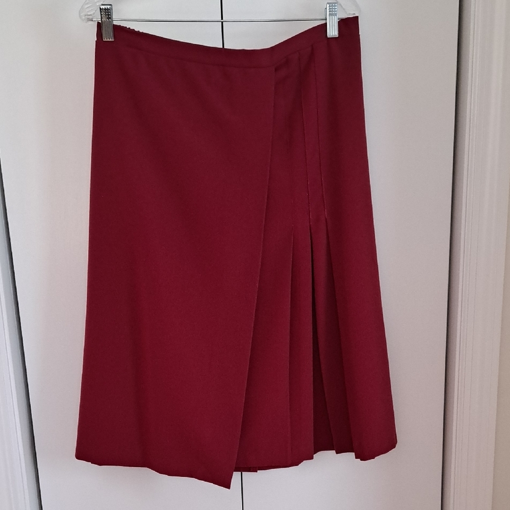Anthony Richards Red Midi A-Line Skirt Asymmetrical Pleated